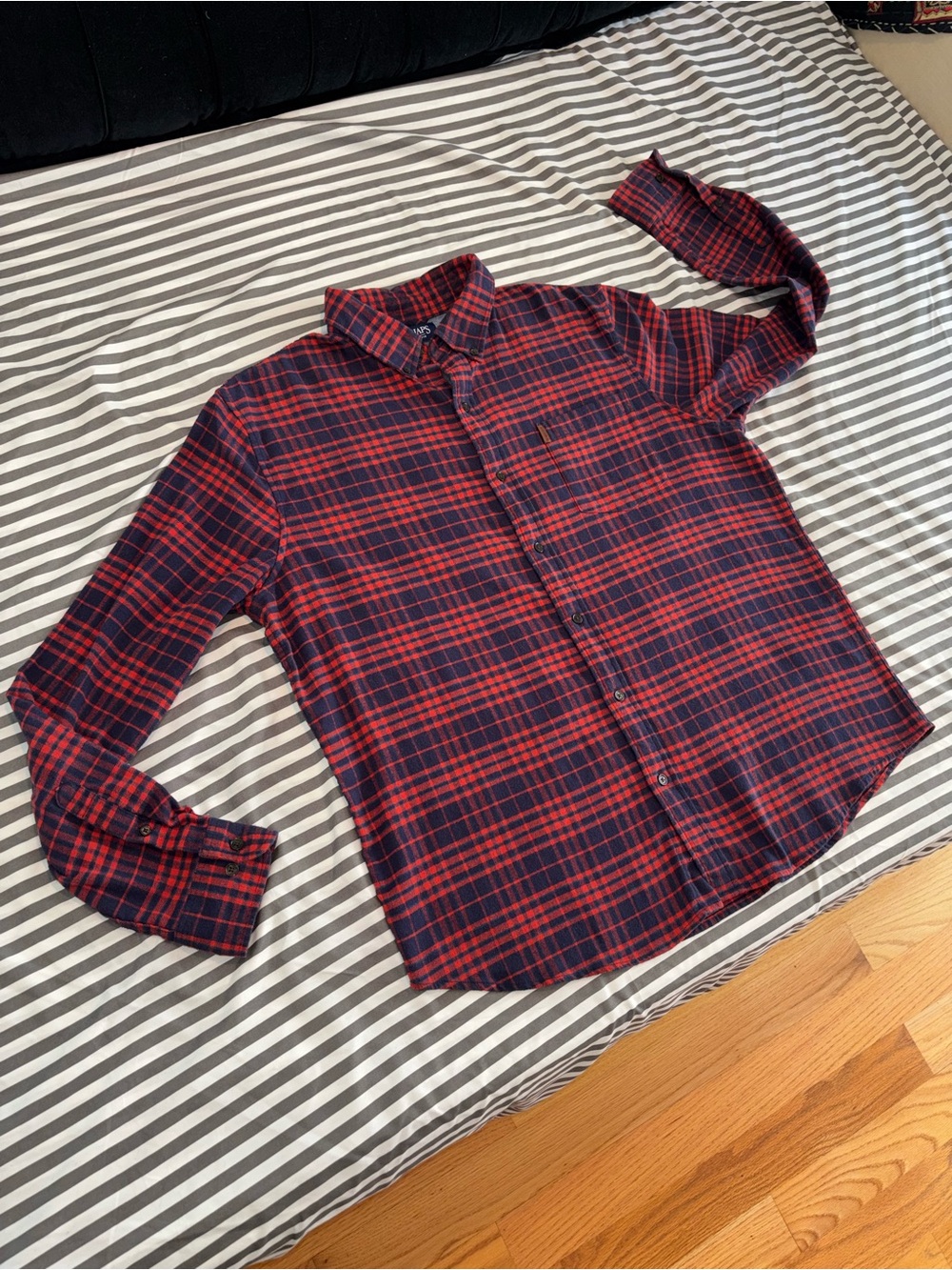 Men’s Red Navy Plaid Flannel Shirt XL Classic Outdoorsy - Picture 10 of 11
